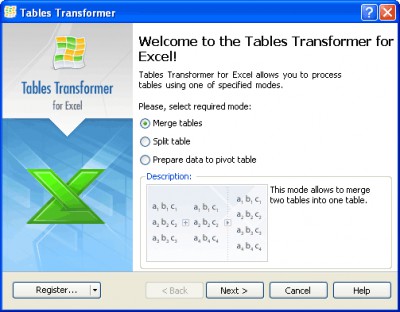 <b>Tables Transformer</b> for Excel 1.3.3 screenshot